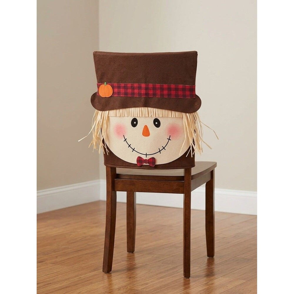 Scarecrow Face Felt chair covers Set of 8 Autumn Thanksgiving Decor Brown Red